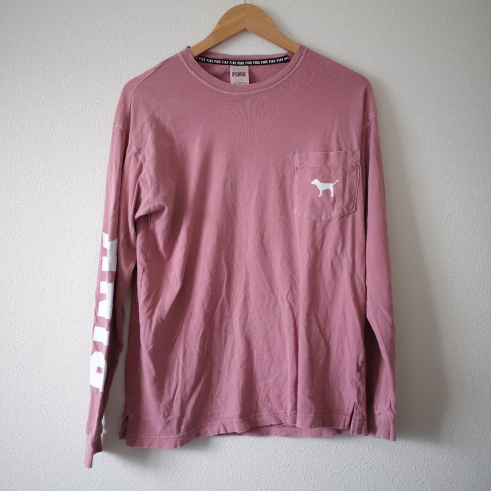 VS Pink Mauve White Dog Varsity Crew Tee
